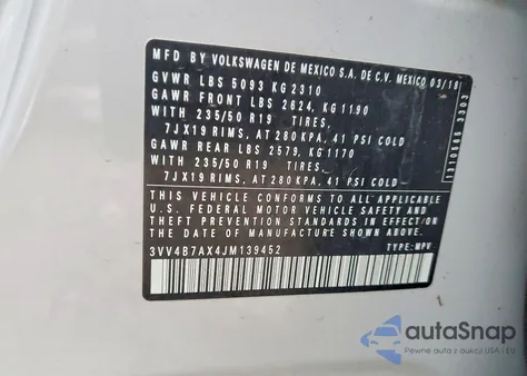 2018 Volkswagen Tiguan Sel Premium из США, поврежденный, VIN 3VV4B7AX4JM139452